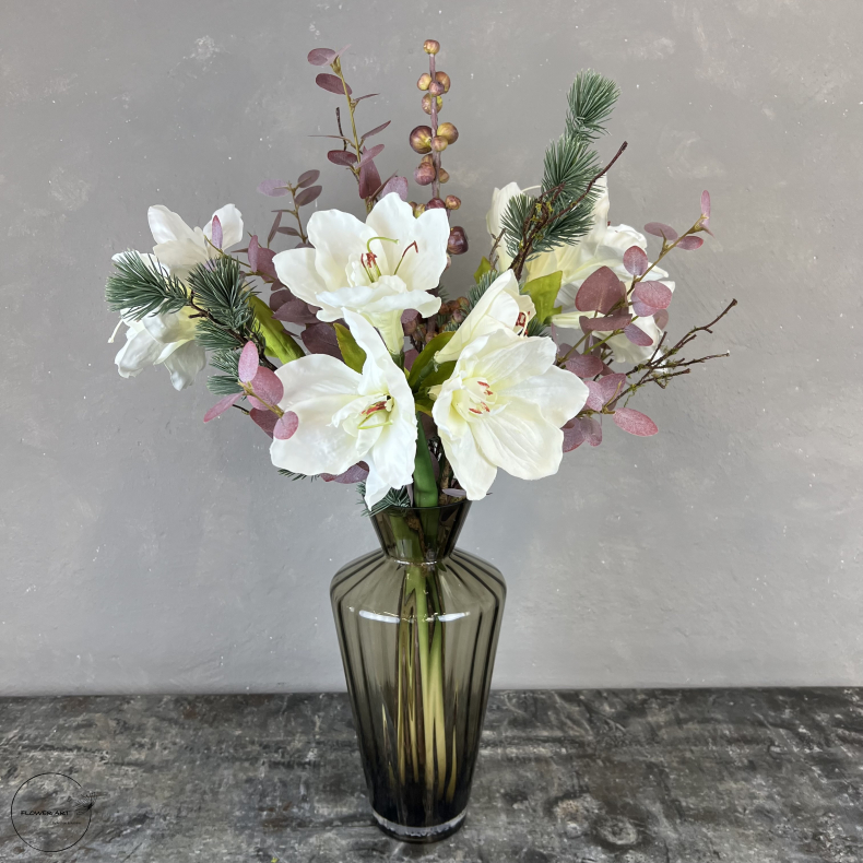 Kunstig buket - R� Hvid Amaryllis