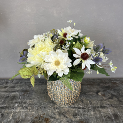 Kunstig Buket - Rustik Hvid m. Solhat (Video buket)