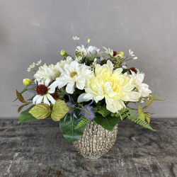 Kunstig Buket - Rustik Hvid m. Solhat (Video buket)