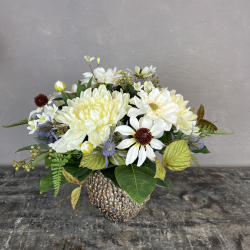 Kunstig Buket - Rustik Hvid m. Solhat (Video buket)