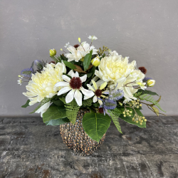 Kunstig Buket - Rustik Hvid m. Solhat (Video buket)