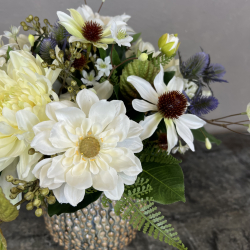 Kunstig Buket - Rustik Hvid m. Solhat (Video buket)