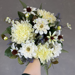 Kunstig Buket - Rustik Hvid m. Solhat (Video buket)