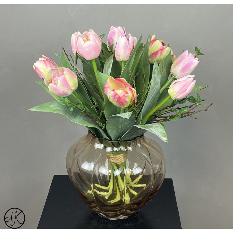Kunstig Buket - Lyserd Tulipan