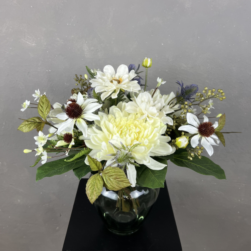 Kunstig Buket - Rustik Hvid m. Solhat (Video buket)