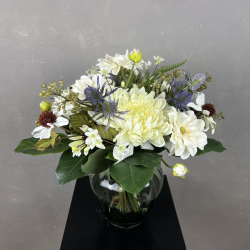 Kunstig Buket - Rustik Hvid m. Solhat (Video buket)