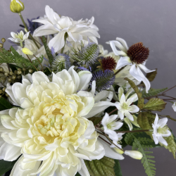 Kunstig Buket - Rustik Hvid m. Solhat (Video buket)