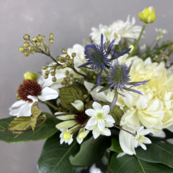 Kunstig Buket - Rustik Hvid m. Solhat (Video buket)